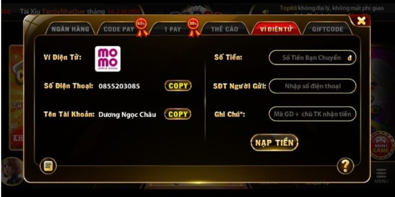 Hướng dẫn chi tiết nạp tiền bằng Momo vào Top88 an toàn, tiện lợi Cách nạp tiền bằng Mono vào Top88 rất đơn giản